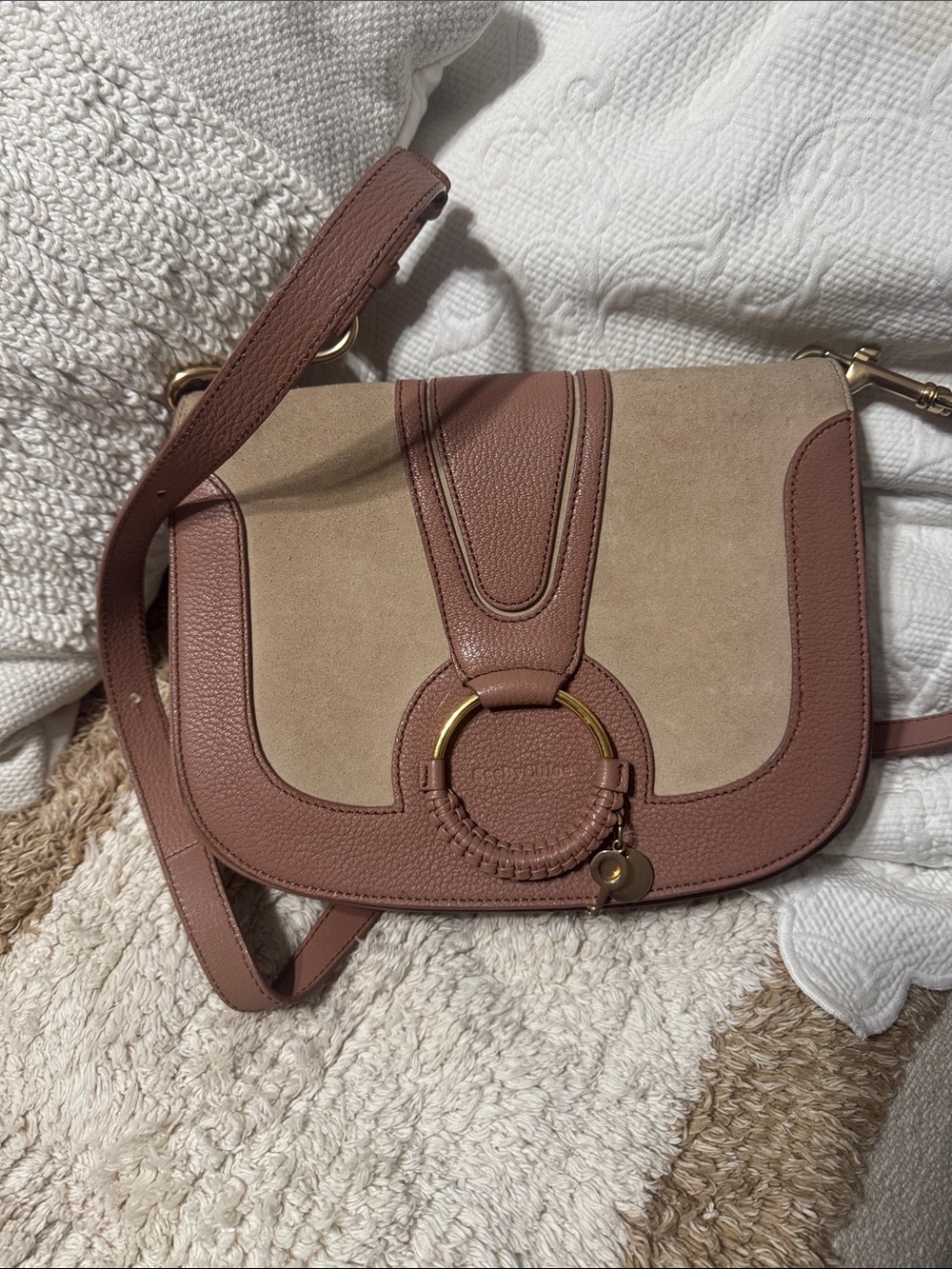 See By Chloé Mauve-Taupe Leather & Suede Ring-Accent Crossbody